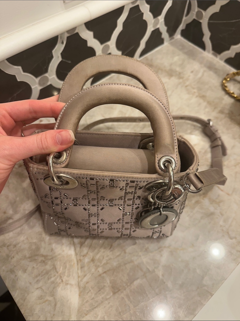 Taupe Lady Embellished Mini Top-Handle Bag Dior Vibes?